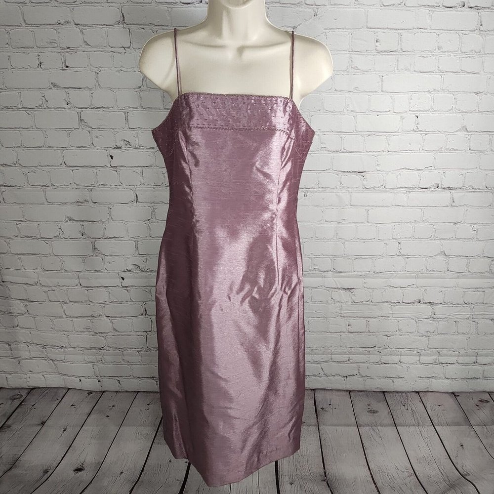 Alex Evenings Mauve Spaghetti Strap Beaded Detail Pencil HOCO Y2K Dress Size 8P